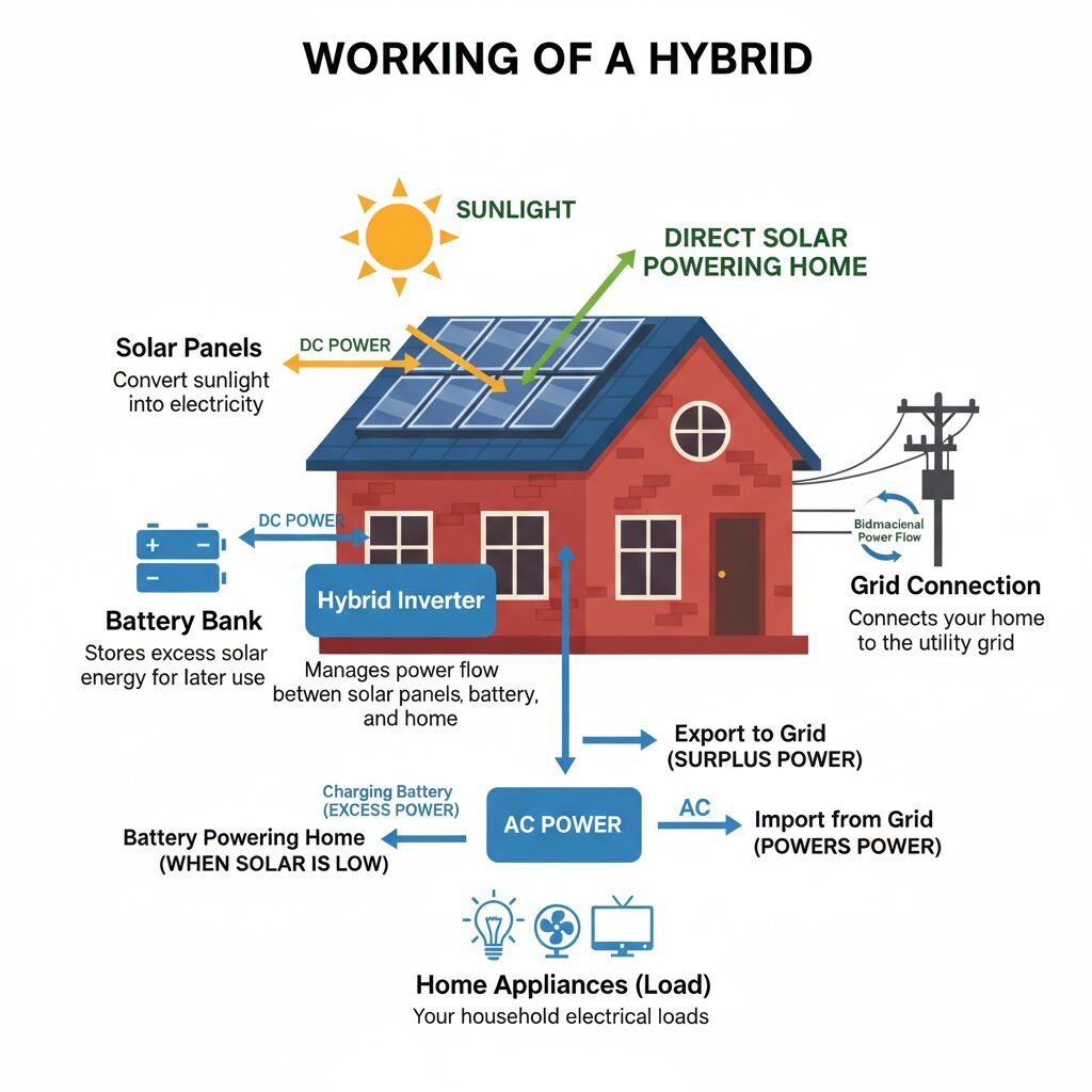 Working of Hybrid Solar System